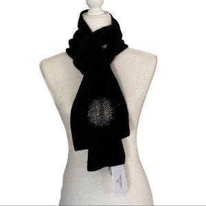 Carolyn Rowan Swarovski Crystals Starbust Long Black Cashmere Scarf